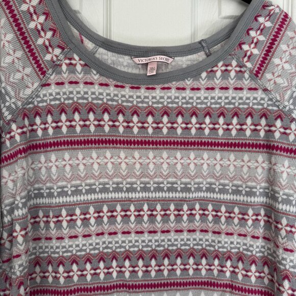 EUC Victoria’s Secret Thermal Top Fair Isle Gray, Pink, and White Color, Size L - Picture 2 of 9